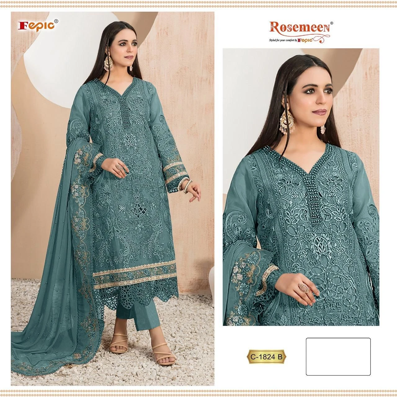Fepic C 1824 Organza Wholesale Pakistani Salwar Suit Catalog — Wholesale Salwar Suits, MPA wholesale from Surat - Gallery Image 8